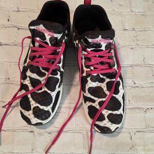 Ariat Cow Print Sneakers with Pink Laces